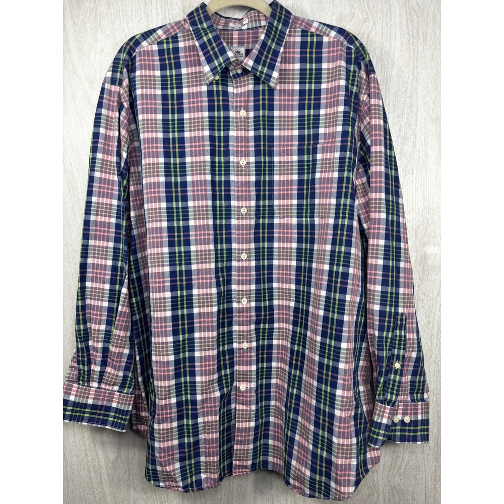 Peter Millar Plaid Shirt Mens XXL Pink Blue Cotton Button Down Preppy Golf